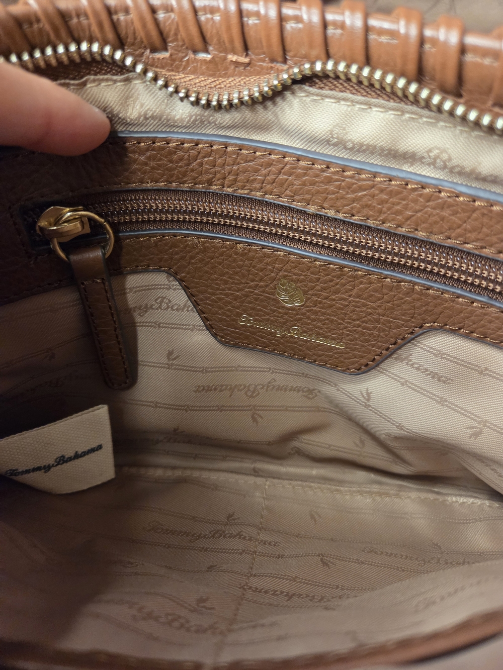 Tommy Bahama Patchwork Leather Crossbody Bag in Brown and Metallic Bronze - Picture 9 of 9